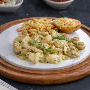 Chicken with mushrooms pesto sauce