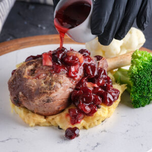 Lamp shank with cherry sauce